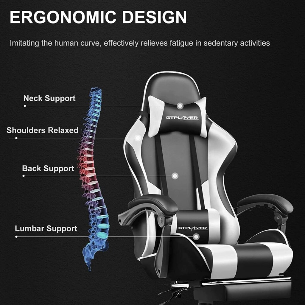 GTPLAYER Gaming Chair, Computer Chair with Footrest and Lumbar Support, Height Adjustable Game Chair with 360Ã‚Â°-Swivel Seat and Headrest and for Office or Gaming (White)